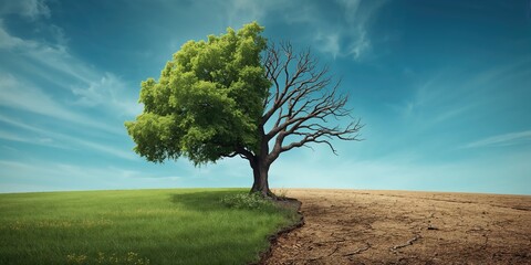 Naklejka premium Visual of climate change consequences highlighting temperature rise, illustrating environmental degradation, Earth Day