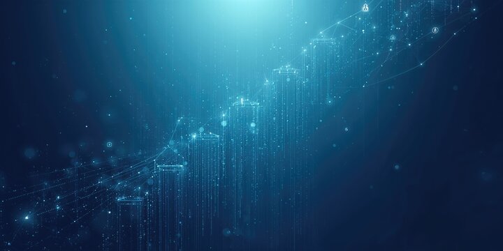 Digital and physical elements in an abstract blockchain scene, used as a UI interface background - Powered by Adobe