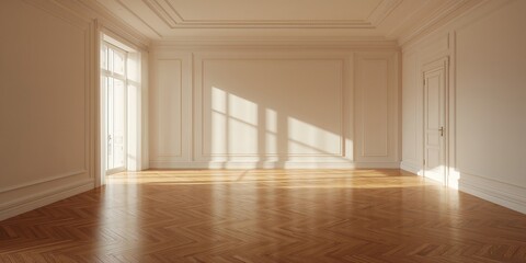 Obraz premium Interior space of an unoccupied residence serving as a backdrop for layout and visual content, ideal for editorial use