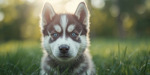 Portrait of a husky puppy showing fluffy coat and alert expression, animal health and grooming, pet care awareness
