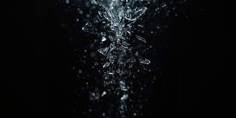 Fototapeta premium Shattered glass fragments dispersing from a breakage, safety compliance concern