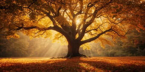 Sunlit autumn woods with dense foliage and shifting leaf colors, highlighting seasonal transition and erosion factors