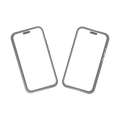 Two modern smartphones with blank screens and silver frames on a black background isolated on transparent background, Vector