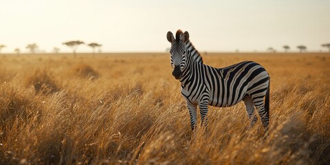 Obraz premium Zebra in the grasslands, highlighting natural habitat preservation