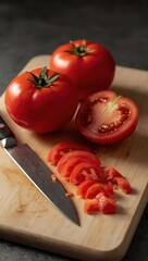 fresh tomatoes on cutting board