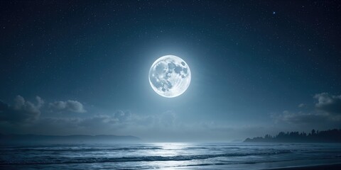 Obraz premium Full moon in night sky vector design, serving as a background for text and layout, Earth Day