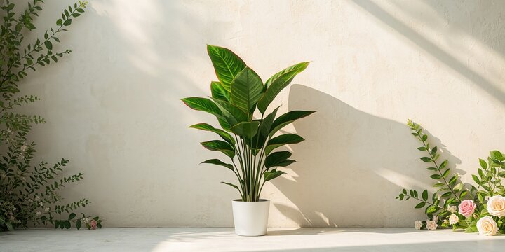 Aglonema decorative foliage placed near a wall, used as a design element, Earth Day