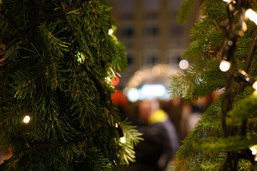 Christmas decoration with blurred lights.