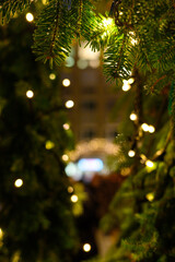 Christmas decoration with blurred lights.