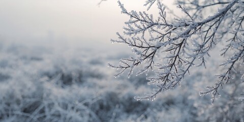 Close-up of frost-covered rhododendron branches with ice crystal patterns in winter, seasonal preservation efforts