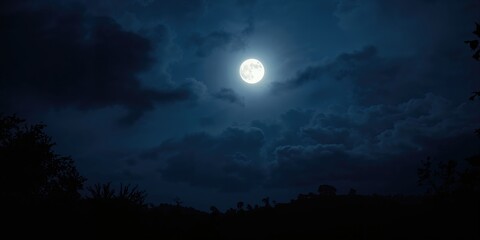 Hazy full moon in the night sky as outdoor scenery, atmospheric visibility and natural illumination