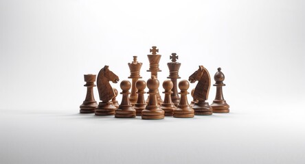 Group of chess pawns placed on a white backdrop for gameplay analysis, training, or visual clarity