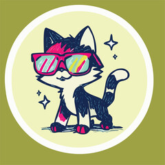 Cute cartoon vector illustration of a cool cat with sunglasses
