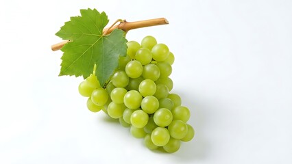 Fresh Green Grapes Cluster with Leaf on Transparent Background