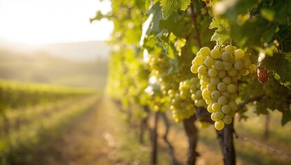 Fototapeta premium Close-up of grape bunches on a vine during daytime, highlighting vineyard growth and cultivation