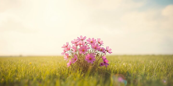 Cosmos flowers in bloom against a bright sky, suitable as a background for text or layout, Earth Day - Powered by Adobe