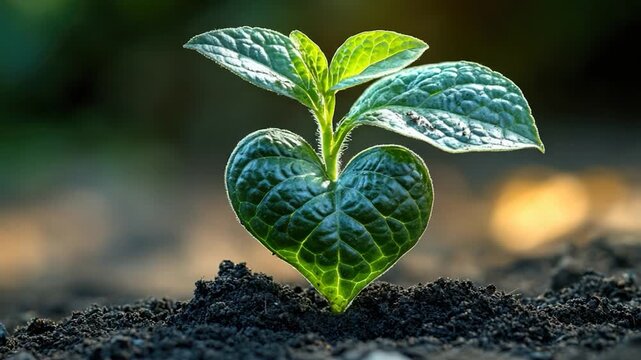 Video A tiny plant is seen sprouting out of the ground, symbolizing new life and growth