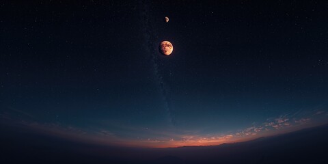 Obraz premium Alignment of Mars, Uranus, and the Moon in a planetary conjunction, astronomy, Earth and solar system planets