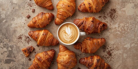 Freshly baked croissants on a plate, flaky texture for breakfast service, World Pastry Day