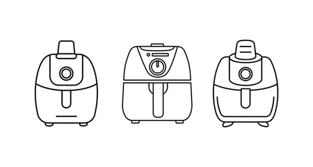 Air fryer household kitchen appliance stock icon minimalist set of line art vector illustration