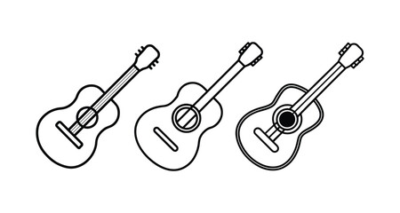 Elegant guitar line art set of musical instrument outline vector illustration