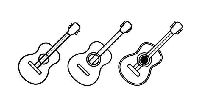Elegant guitar line art set of musical instrument outline vector illustration