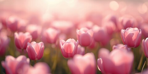 Vivid pink tulips blooming in sunlight captured in macro, suitable for spring-themed floral wallpaper or greeting card design