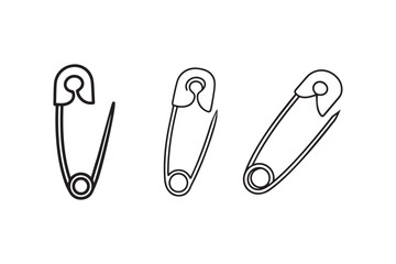 Minimalist safety pin set of line art design for clean modern vector illustration
