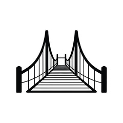 Wooden suspension rope bridge line art icon for travel theme vector illustration