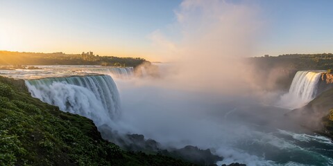 Fototapeta premium Majestic Niagara Falls, seasonal water volume, environmental erosion awareness