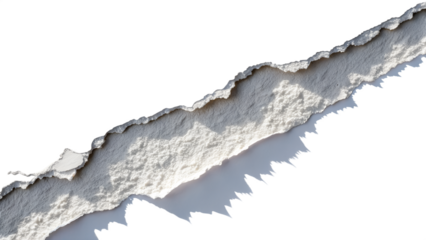 A white paper edge is torn, creating an abstract textured border with jagged details, perfectly isolated for design purposes.