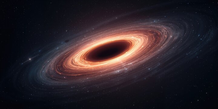 Black hole consuming surrounding objects, illustrating gravitational waves and spacetime curvature, space science awareness