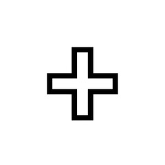 Fototapeta premium A black cross symbol on a plain transparent background for medical or plus sign use
