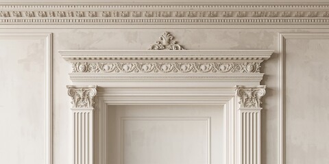Obraz premium Gypsum cornice and moldings on a wall background, suitable for interior design layouts