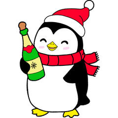 Penguin Hat santa  with a bottle of champagne