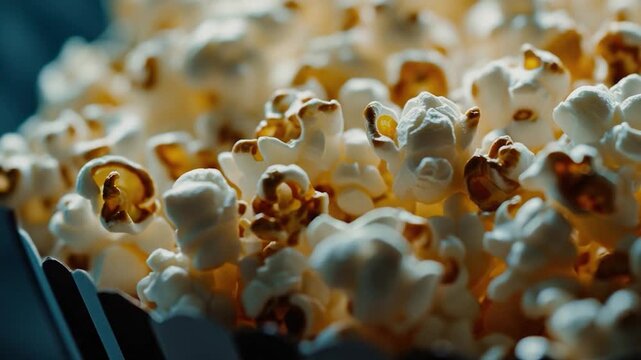 Video A close-up view of a bowl filled with freshly popped popcorn, perfect for snacking or as a prop in a food-related shoot