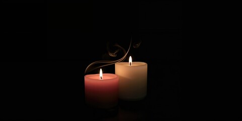Lit candles arranged on a black surface for ambient lighting, safety and maintenance, World Earth Day