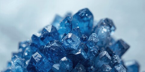 Close-up of blue crystals, mineral structure for scientific analysis