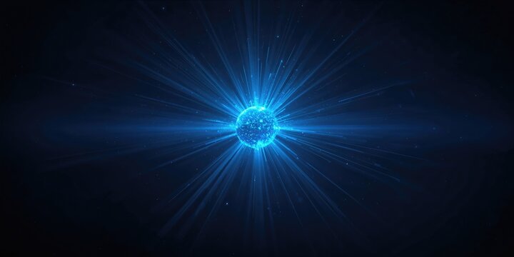 Futuristic 3D-rendered scene of a glowing blue cosmic enigma radiating gamma rays, used as a technological backdrop