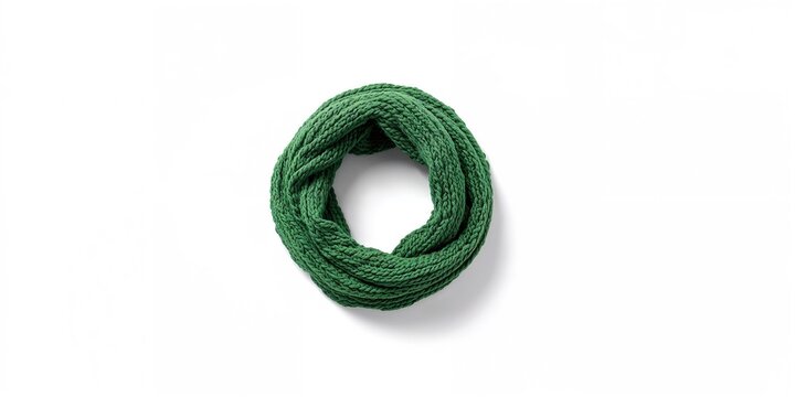 Green knit wool snood scarf isolated used for warmth in cold weather, seasonal change