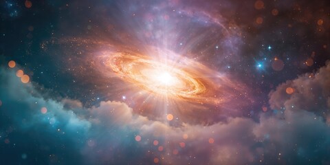 Obraz premium Abstract light burst illuminating a bright galaxy for digital display backgrounds, World Astronomy Day