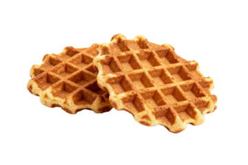 Two delicious golden brown waffles with a grid pattern