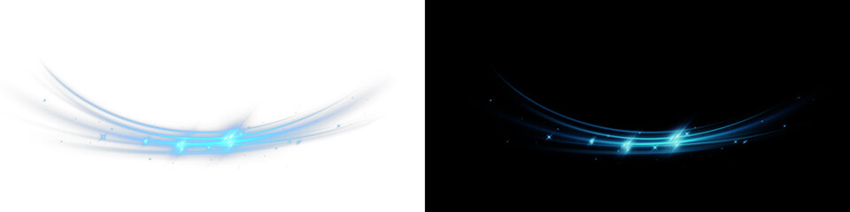 Neon lines of blue speed. Dynamic traces of light movement. Light wave of the trace, line of the trace. Futuristic neon light lines.