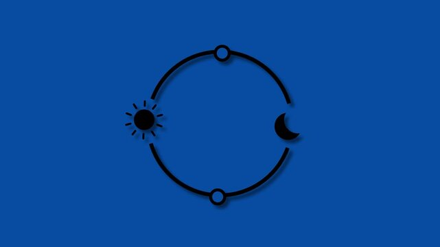 Animated diurnal cycle line icon. Day and night changing animation. Sun and moon rotating demonstrating biological cycle. Outline element on white background. HD video with alpha channel.4K