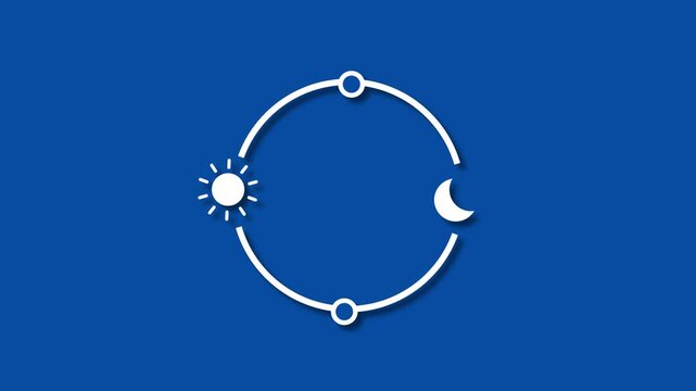 Animated diurnal cycle line icon. Day and night changing animation. Sun and moon rotating demonstrating biological cycle. Outline element on white background. HD video with alpha channel.4K