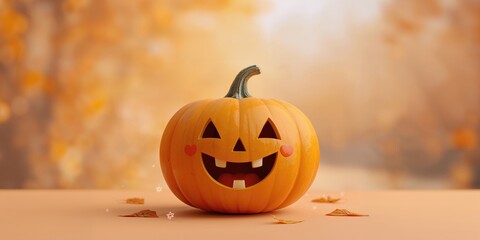 Carved orange pumpkin featuring a funny design, ideal for Halloween and holiday events, seasonal decor