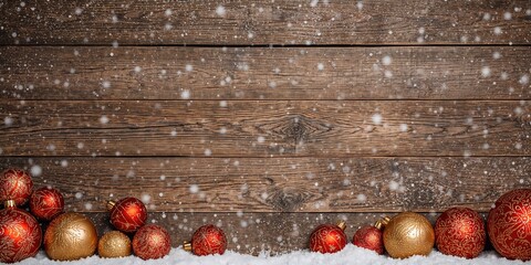 Christmas ornaments arranged on a wooden surface, seasonal decoration for holiday celebration