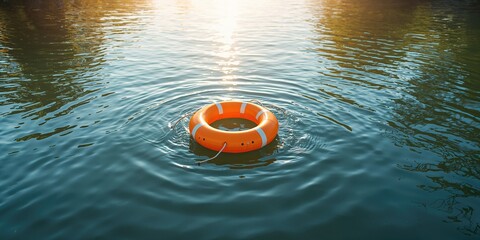 A flotation device floating in water, safety equipment for water rescue operations