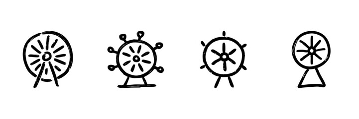 Obraz premium Ferris Wheel Line Icon Set In Doodle Style. Amusement Park, Entertainment, And Leisure Activity Outline Sketch Collection. Hand Drawn Isolated Vector Illustration