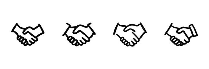Obraz premium Handshake Line Icon Set In Doodle Style. Business Agreement, Partnership, And Collaboration Symbol Outline Sketch Collection. Professional Interaction. Hand Drawn Isolated Vector Illustration
